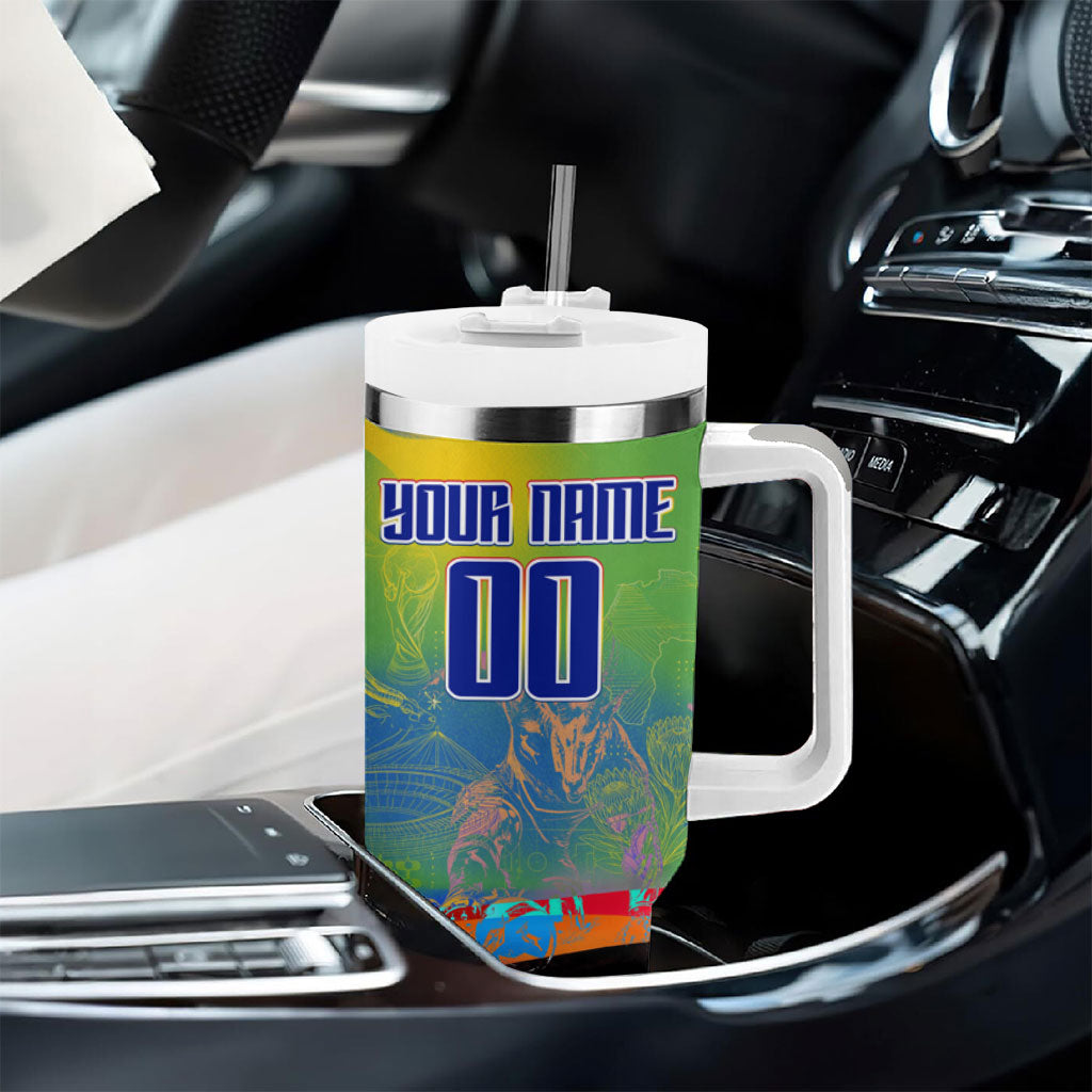 Personalized South Africa Football Tumbler With Handle Springbok Champion Soccer Mascot Protea