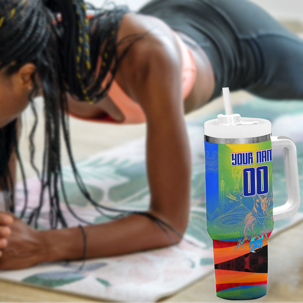 Personalized South Africa Football Tumbler With Handle Springbok Champion Soccer Mascot Protea