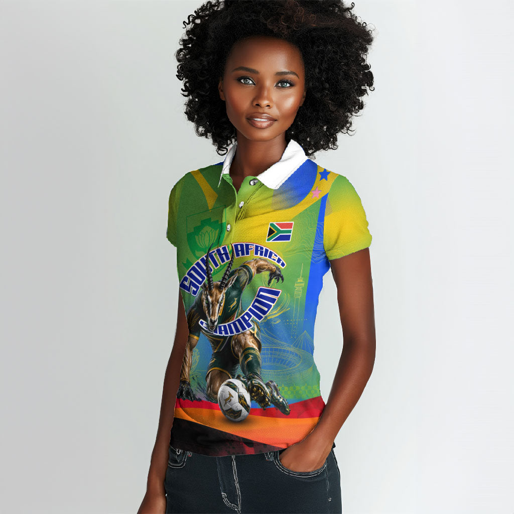 Personalized South Africa Football Women Polo Shirt Springbok Champion Soccer Mascot Protea