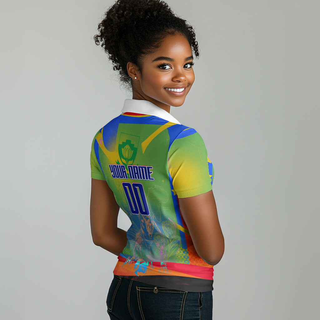 Personalized South Africa Football Women Polo Shirt Springbok Champion Soccer Mascot Protea