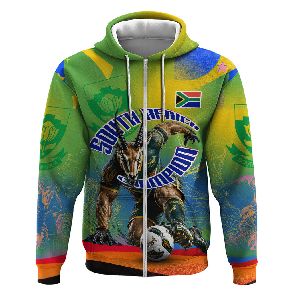 Personalized South Africa Football Zip Hoodie Springbok Champion Soccer Mascot Protea