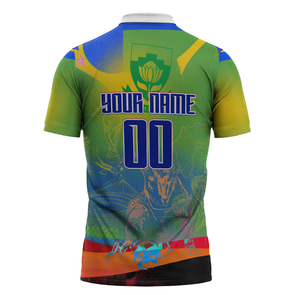 Personalized South Africa Football Zipper Polo Shirt Springbok Champion Soccer Mascot Protea