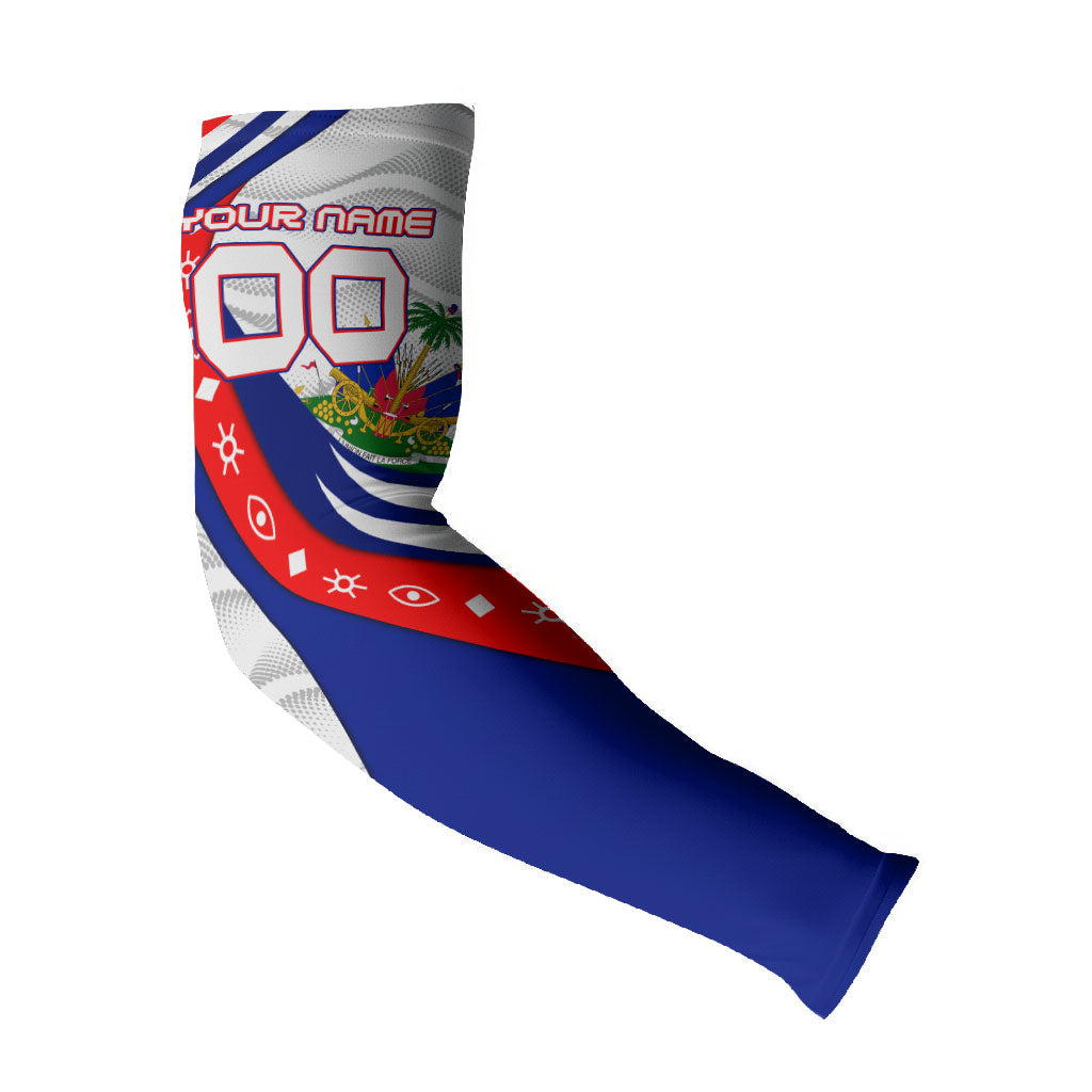 Personalized Haiti Football Trogon Bird Arm Sleeves Les Grenadiers National Flag Art Caribbean