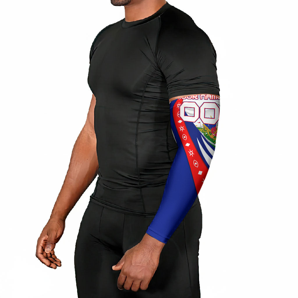 Personalized Haiti Football Trogon Bird Arm Sleeves Les Grenadiers National Flag Art Caribbean