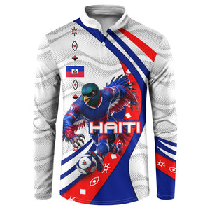 Personalized Haiti Football Trogon Bird Button Sweatshirt Les Grenadiers National Flag Art Caribbean
