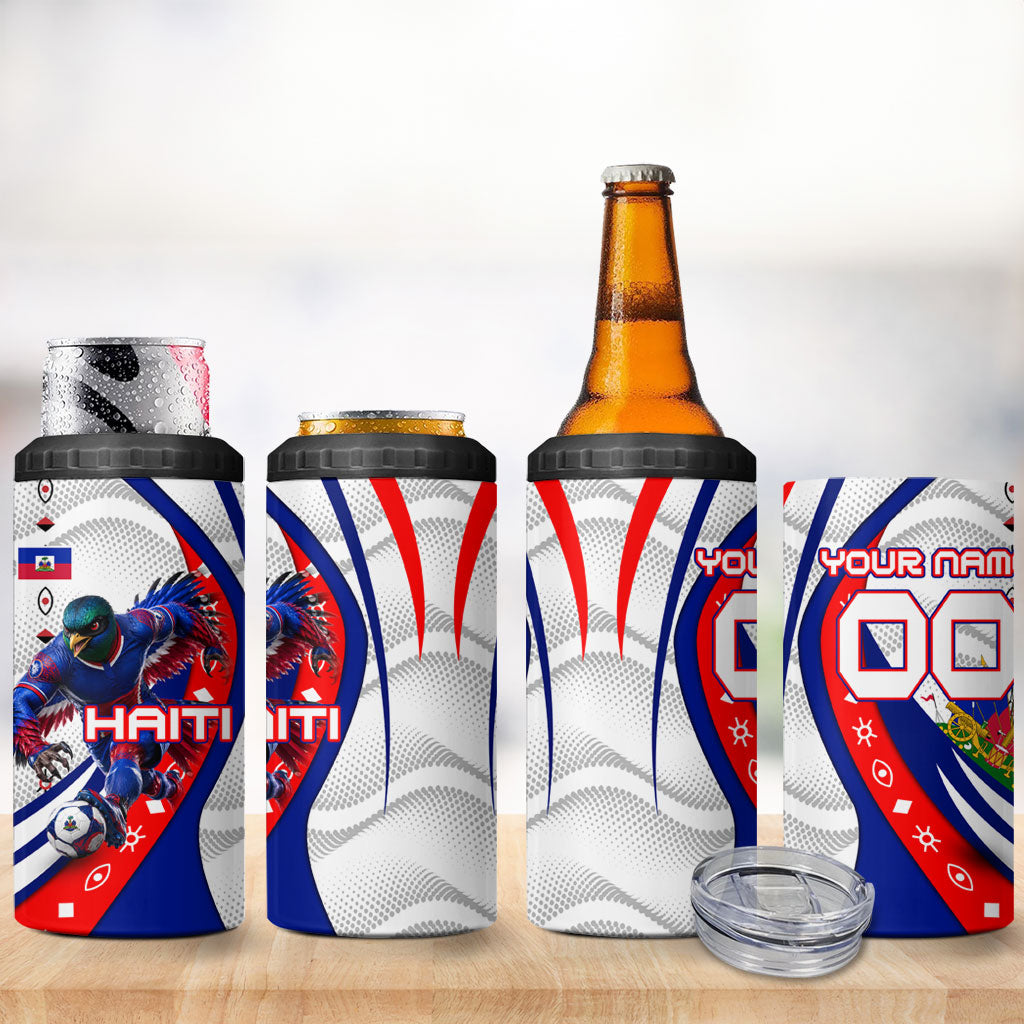 Personalized Haiti Football Trogon Bird 4 in 1 Can Cooler Tumbler Les Grenadiers National Flag Art Caribbean