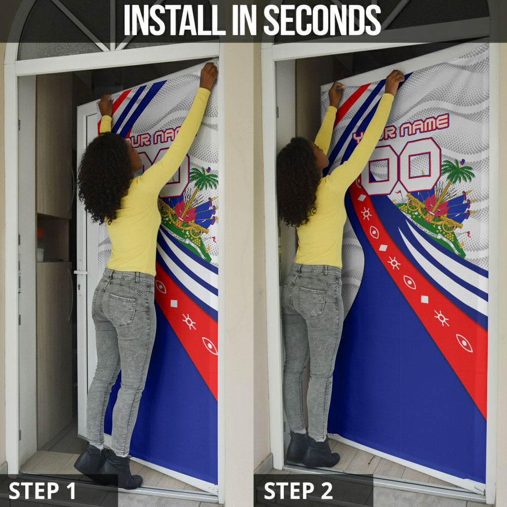 Personalized Haiti Football Trogon Bird Door Cover Les Grenadiers National Flag Art Caribbean