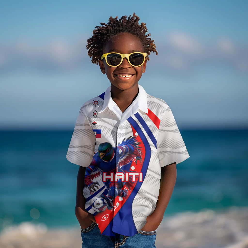 Personalized Haiti Football Trogon Bird Kid Hawaiian Shirt Les Grenadiers National Flag Art Caribbean