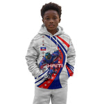 Personalized Haiti Football Trogon Bird Kid Hoodie Les Grenadiers National Flag Art Caribbean
