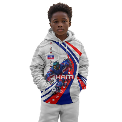 Personalized Haiti Football Trogon Bird Kid Hoodie Les Grenadiers National Flag Art Caribbean