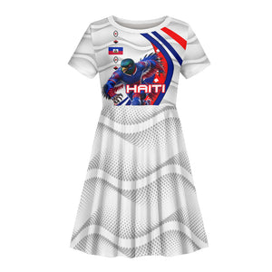 Personalized Haiti Football Trogon Bird Kid Short Sleeve Dress Les Grenadiers National Flag Art Caribbean