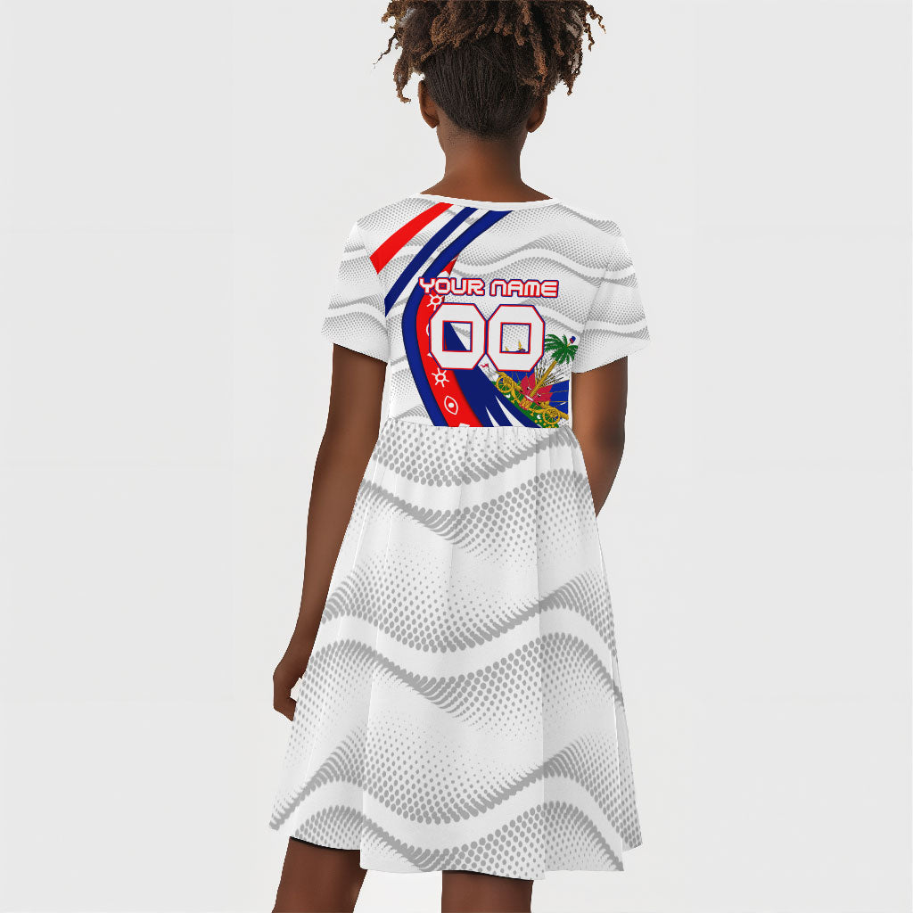 Personalized Haiti Football Trogon Bird Kid Short Sleeve Dress Les Grenadiers National Flag Art Caribbean