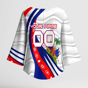 Personalized Haiti Football Trogon Bird Kimono Sleeve Blouse Les Grenadiers National Flag Art Caribbean