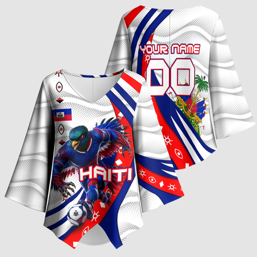 Personalized Haiti Football Trogon Bird Kimono Sleeve Blouse Les Grenadiers National Flag Art Caribbean
