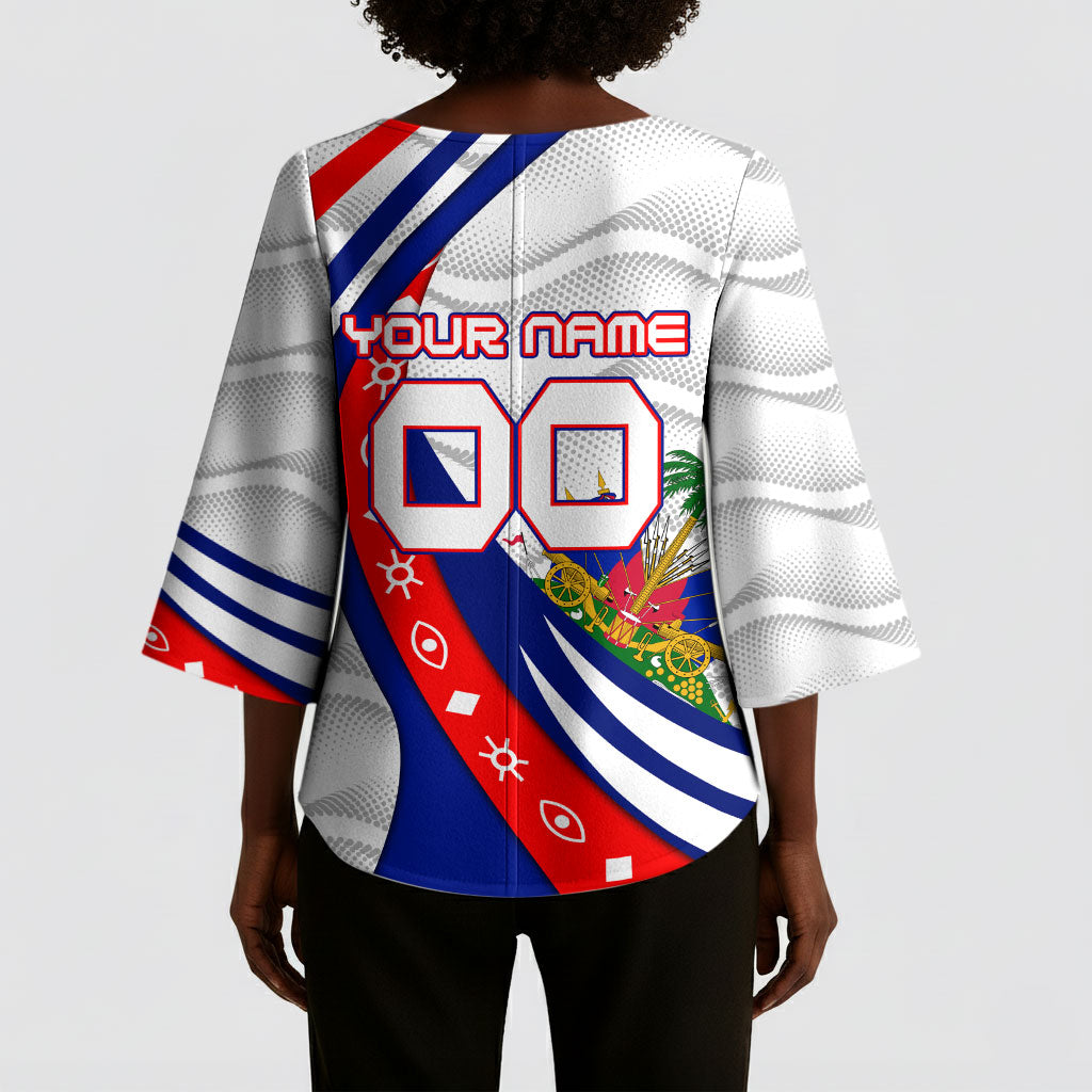 Personalized Haiti Football Trogon Bird Kimono Sleeve Blouse Les Grenadiers National Flag Art Caribbean