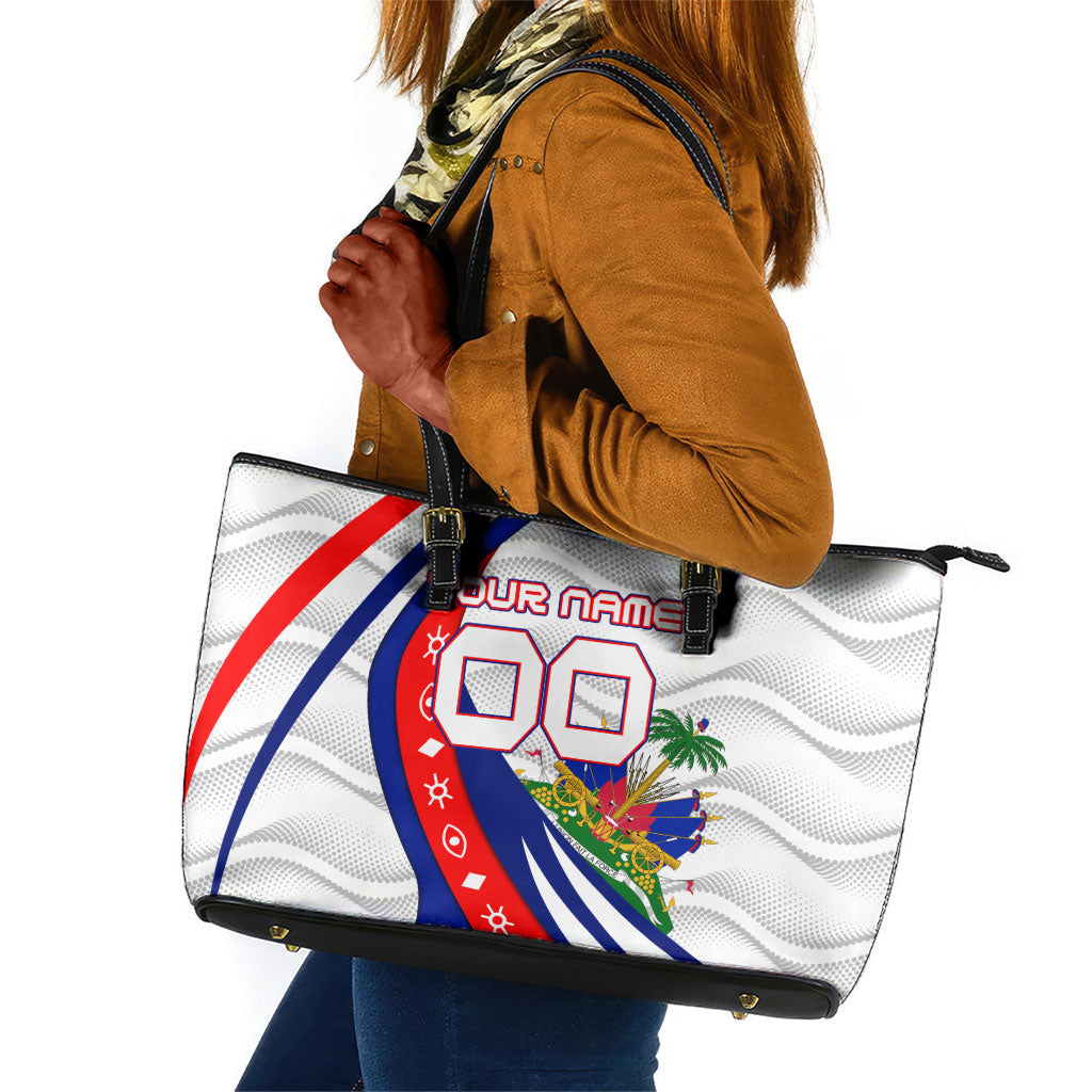 Personalized Haiti Football Trogon Bird Leather Tote Bag Les Grenadiers National Flag Art Caribbean