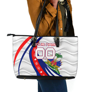 Personalized Haiti Football Trogon Bird Leather Tote Bag Les Grenadiers National Flag Art Caribbean
