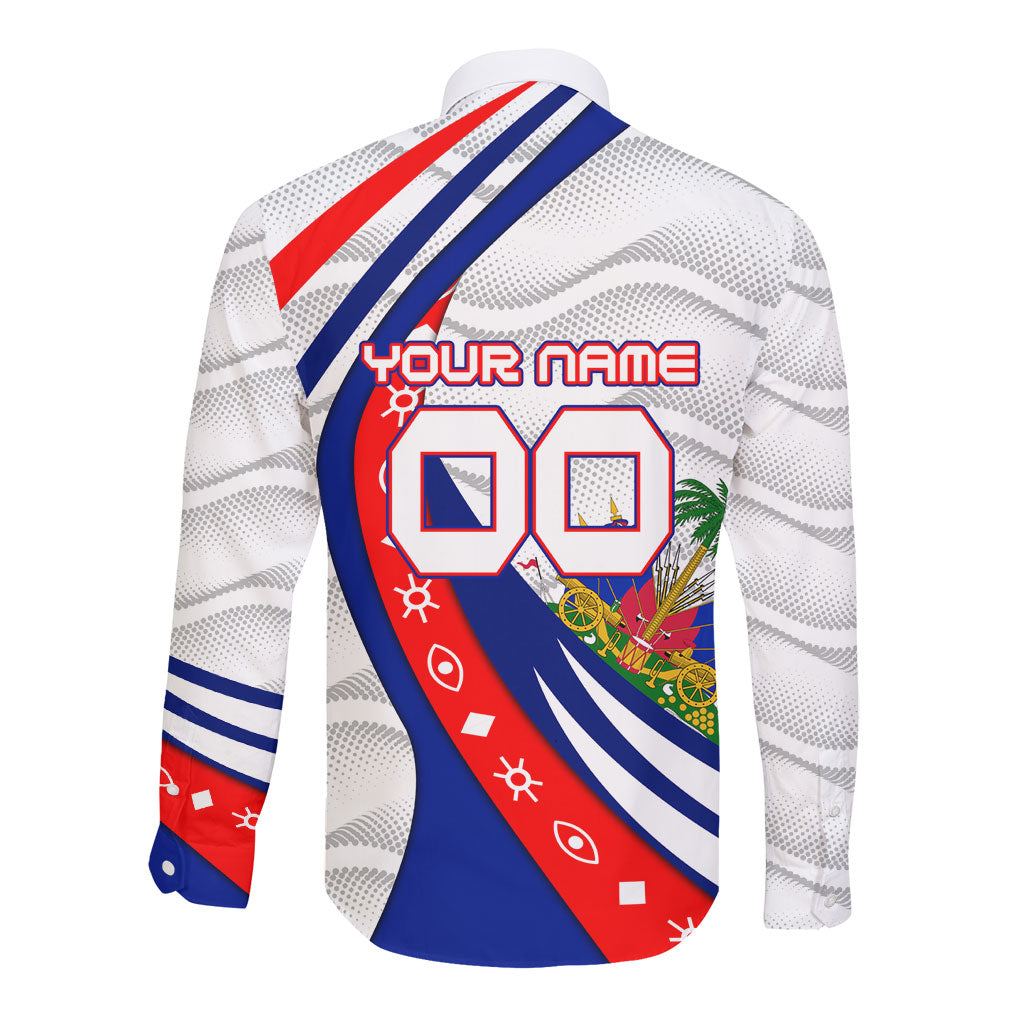 Personalized Haiti Football Trogon Bird Long Sleeve Button Shirt Les Grenadiers National Flag Art Caribbean