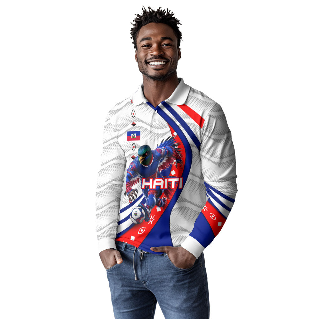 Personalized Haiti Football Trogon Bird Long Sleeve Polo Shirt Les Grenadiers National Flag Art Caribbean