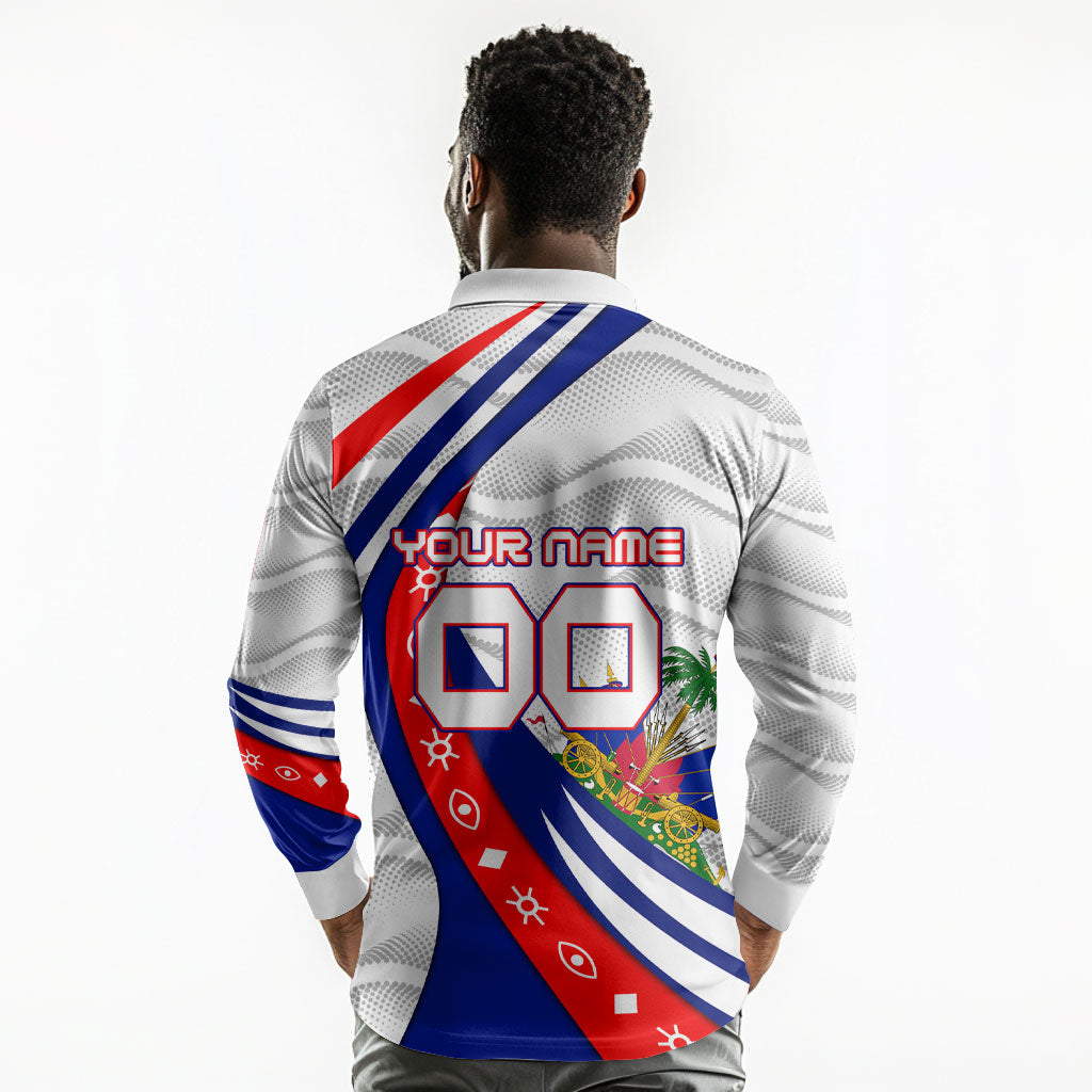 Personalized Haiti Football Trogon Bird Long Sleeve Polo Shirt Les Grenadiers National Flag Art Caribbean