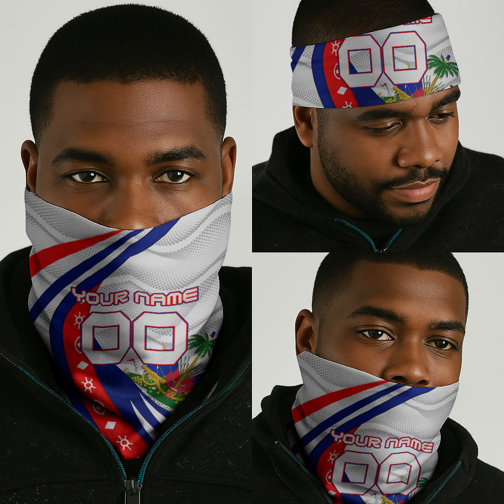 Personalized Haiti Football Trogon Bird Neck Gaiter Les Grenadiers National Flag Art Caribbean