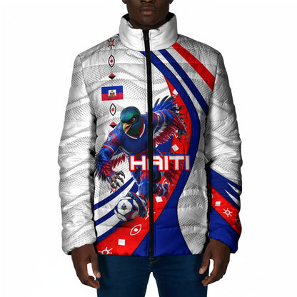 Personalized Haiti Football Trogon Bird Padded Jacket Les Grenadiers National Flag Art Caribbean