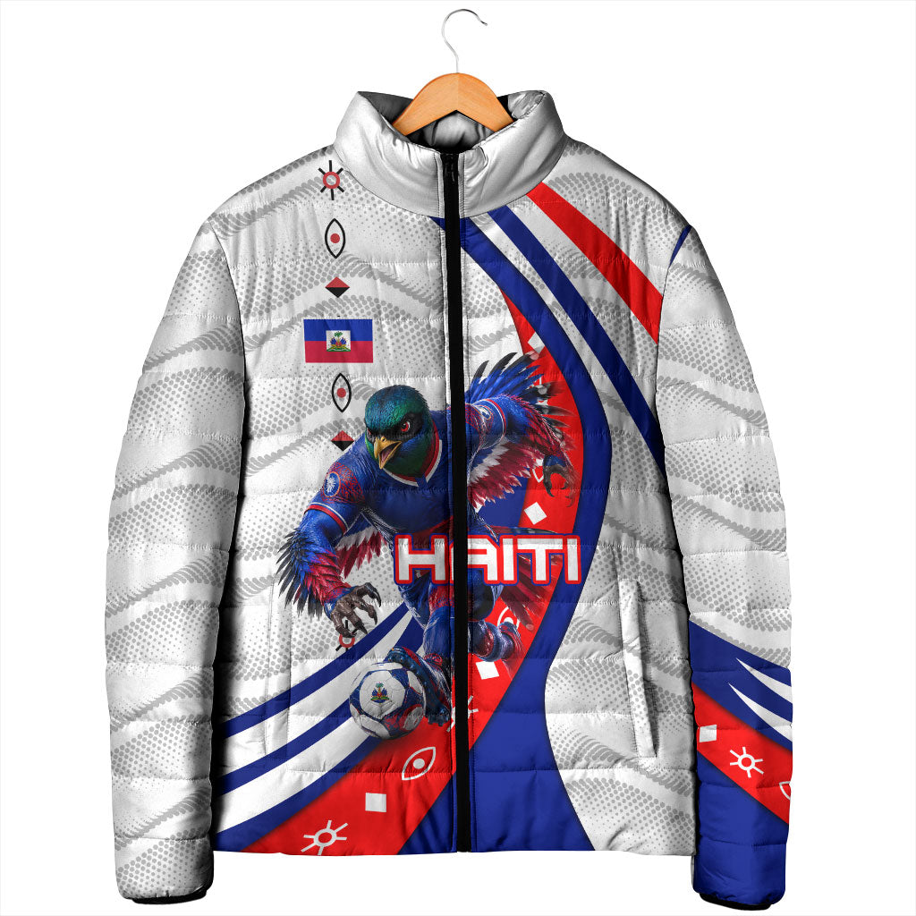 Personalized Haiti Football Trogon Bird Padded Jacket Les Grenadiers National Flag Art Caribbean