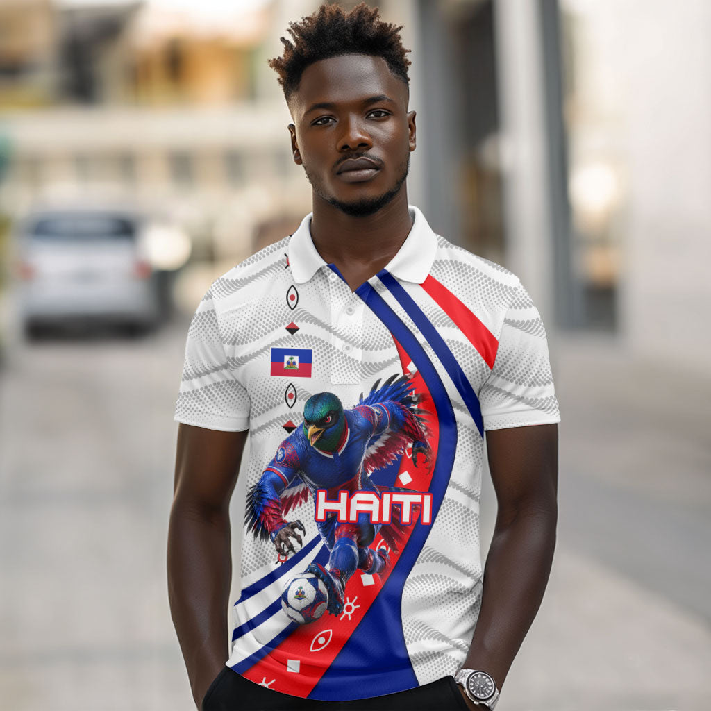 Personalized Haiti Football Trogon Bird Polo Shirt Les Grenadiers National Flag Art Caribbean