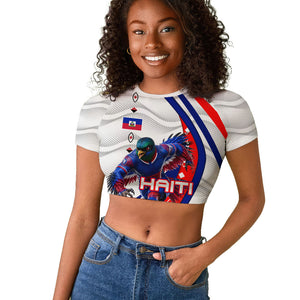 Personalized Haiti Football Trogon Bird Raglan Cropped T shirt Les Grenadiers National Flag Art Caribbean