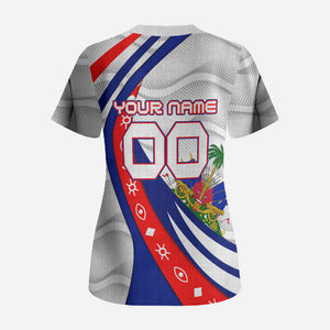 Personalized Haiti Football Trogon Bird Scrub Top Les Grenadiers National Flag Art Caribbean