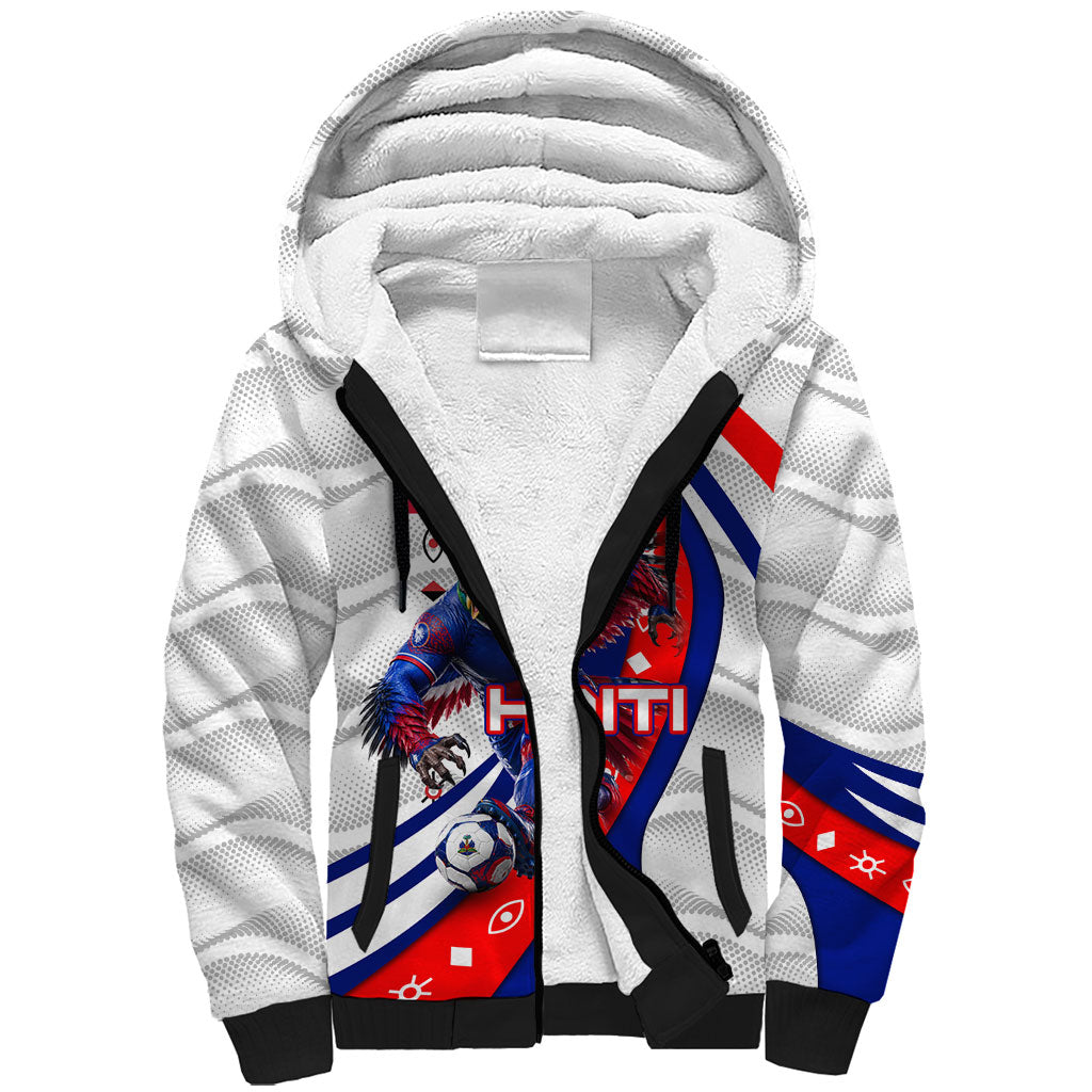 Personalized Haiti Football Trogon Bird Sherpa Hoodie Les Grenadiers National Flag Art Caribbean