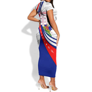 Personalized Haiti Football Trogon Bird Short Sleeve Bodycon Dress Les Grenadiers National Flag Art Caribbean