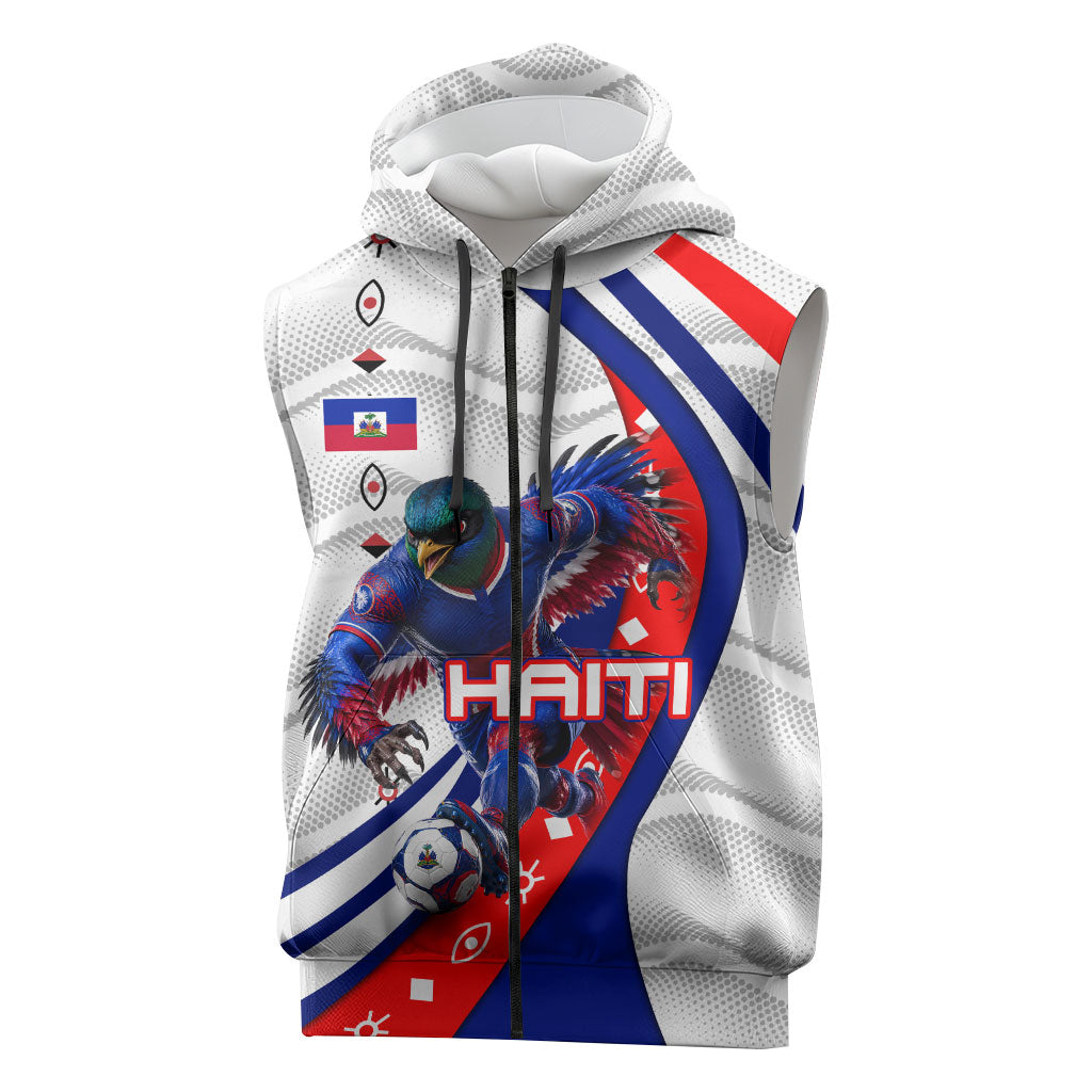 Personalized Haiti Football Trogon Bird Sleeveless Zip Hoodie Les Grenadiers National Flag Art Caribbean