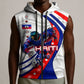 Personalized Haiti Football Trogon Bird Sleeveless Zip Hoodie Les Grenadiers National Flag Art Caribbean