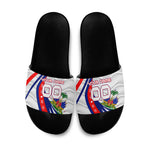 Personalized Haiti Football Trogon Bird Slide Sandals Les Grenadiers National Flag Art Caribbean