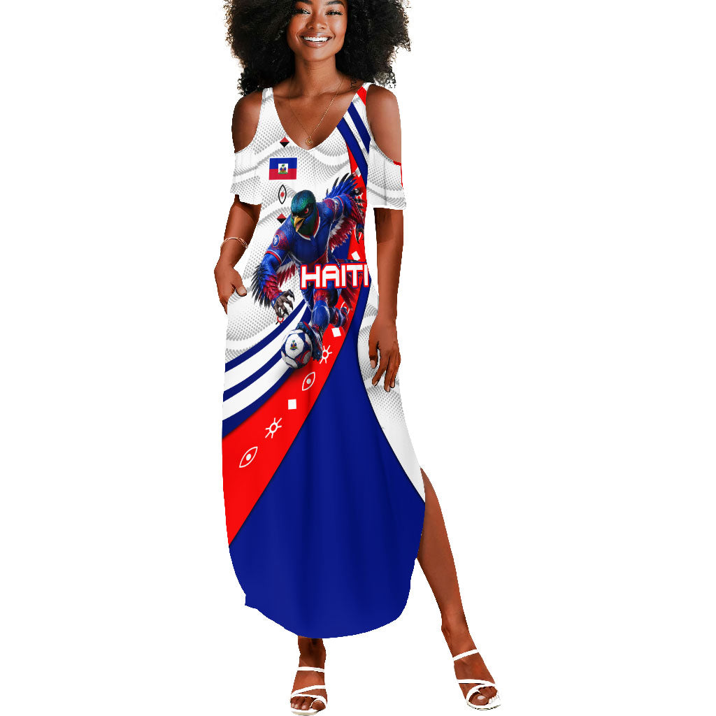 Personalized Haiti Football Trogon Bird Summer Maxi Dress Les Grenadiers National Flag Art Caribbean