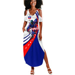 Personalized Haiti Football Trogon Bird Summer Maxi Dress Les Grenadiers National Flag Art Caribbean