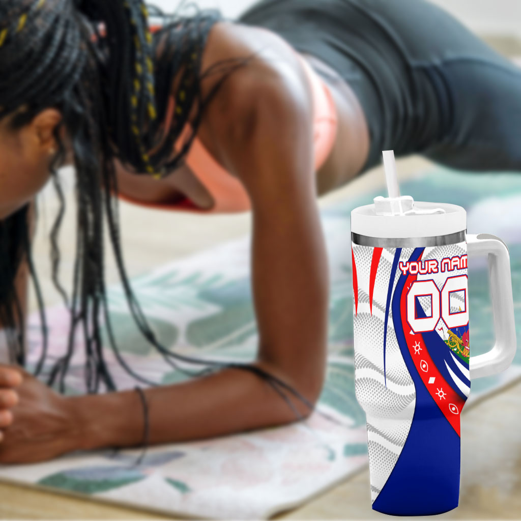 Personalized Haiti Football Trogon Bird Tumbler With Handle Les Grenadiers National Flag Art Caribbean