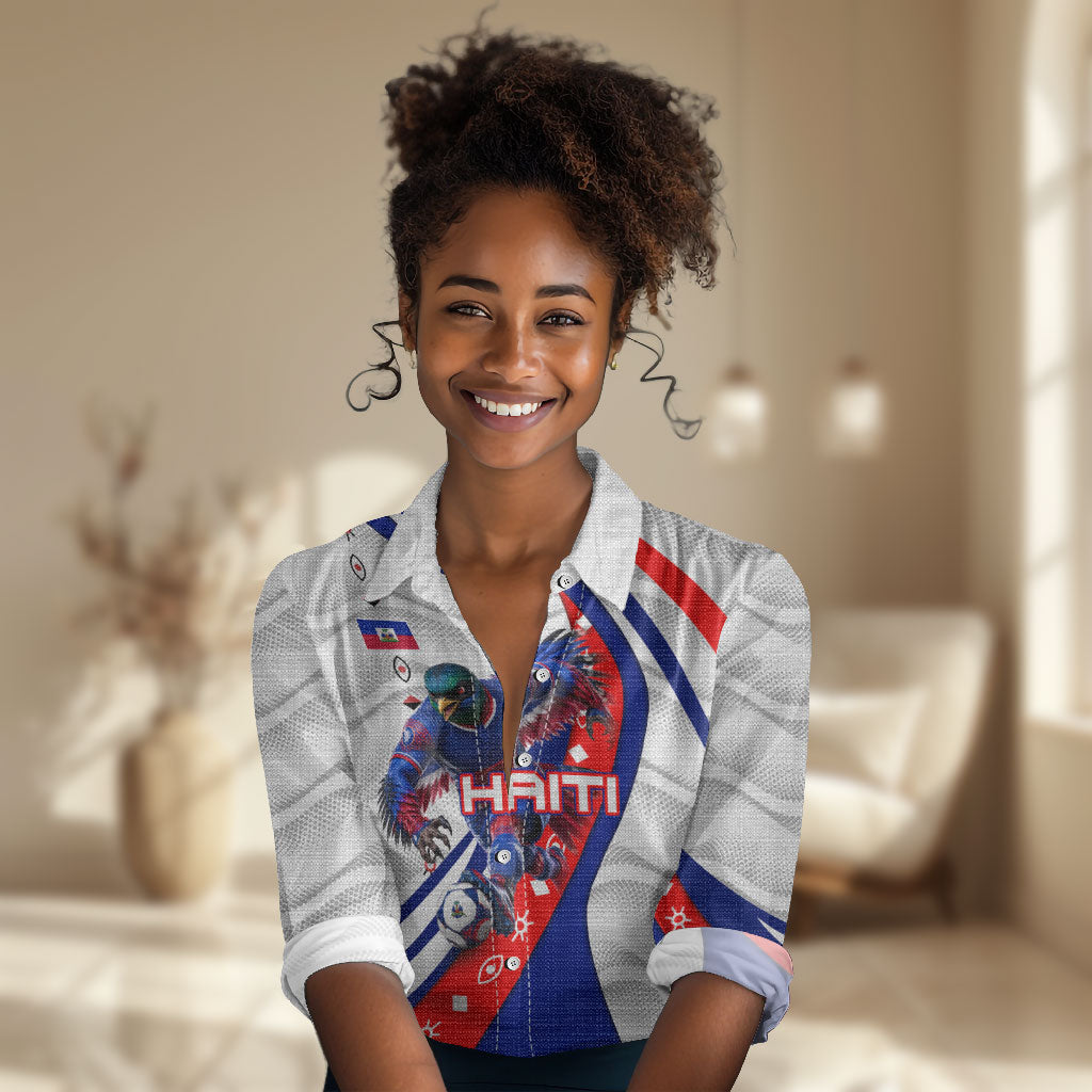 Personalized Haiti Football Trogon Bird Women Casual Shirt Les Grenadiers National Flag Art Caribbean