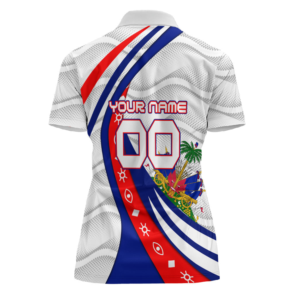 Personalized Haiti Football Trogon Bird Women Polo Shirt Les Grenadiers National Flag Art Caribbean