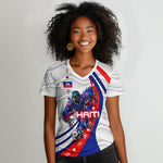 Personalized Haiti Football Trogon Bird Women V-Neck T-Shirt Les Grenadiers National Flag Art Caribbean