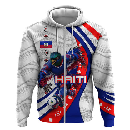 Personalized Haiti Football Trogon Bird Zip Hoodie Les Grenadiers National Flag Art Caribbean