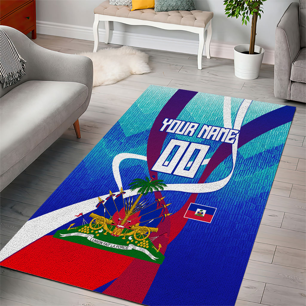 Personalized Haiti Football Area Rug Haitian Flag Trogon Bird Mascot