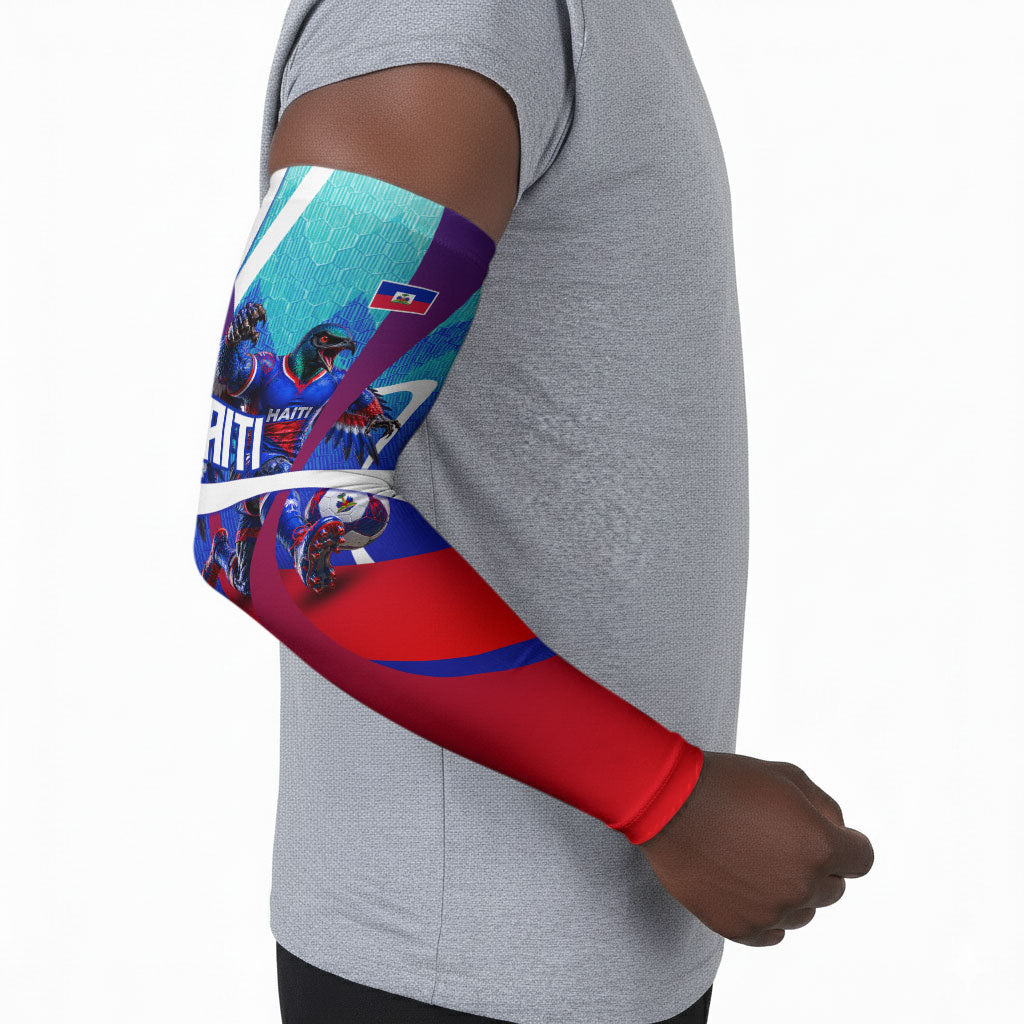 Personalized Haiti Football Arm Sleeves Haitian Flag Trogon Bird Mascot