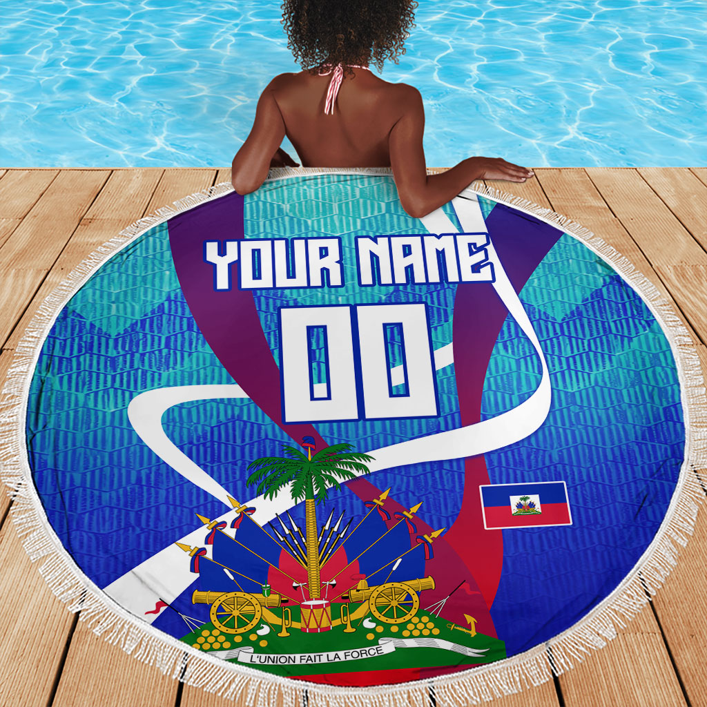 Personalized Haiti Football Beach Blanket Haitian Flag Trogon Bird Mascot
