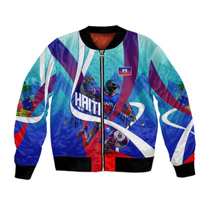 Personalized Haiti Football Bomber Jacket Haitian Flag Trogon Bird Mascot