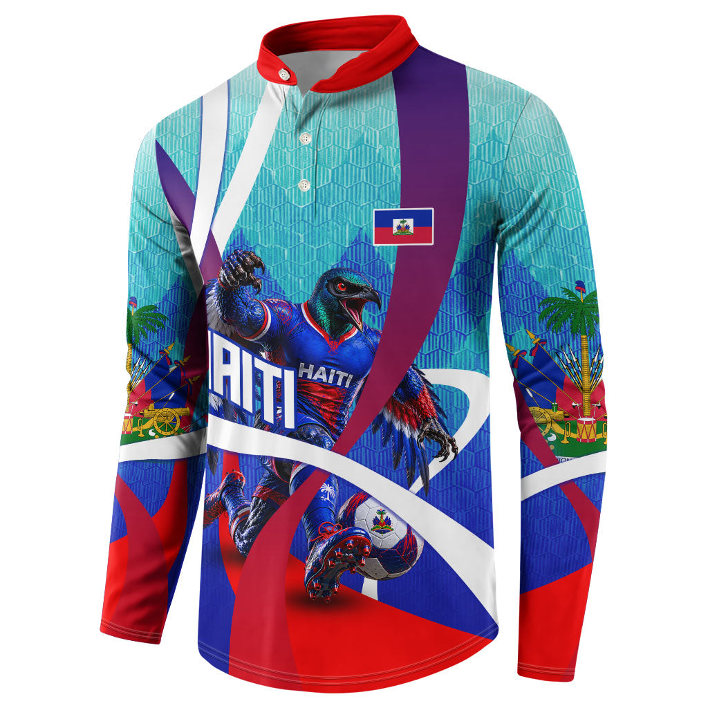 Personalized Haiti Football Button Sweatshirt Haitian Flag Trogon Bird Mascot