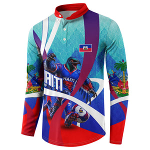 Personalized Haiti Football Button Sweatshirt Haitian Flag Trogon Bird Mascot
