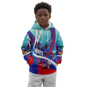 Personalized Haiti Football Kid Hoodie Haitian Flag Trogon Bird Mascot