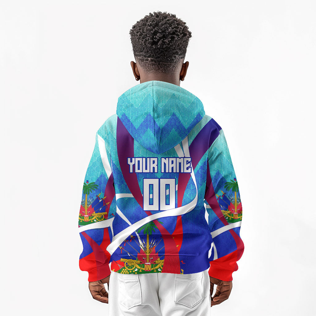 Personalized Haiti Football Kid Hoodie Haitian Flag Trogon Bird Mascot